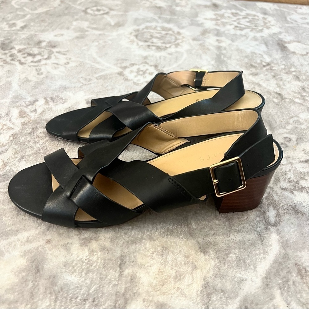 Talbots Black Leather Crisscross Buckle Slingback Sandals